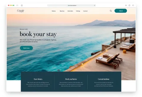 Web design example: homepage for a boutique seafront hotel in Limassol