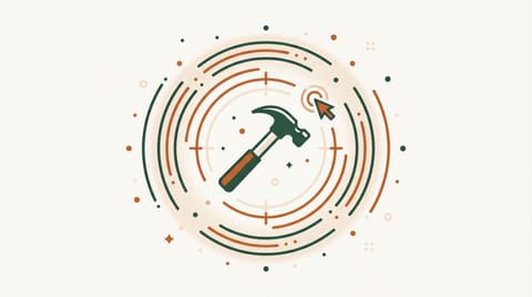 Illustration of a hammer in a target circle with radar waves and a click cursor